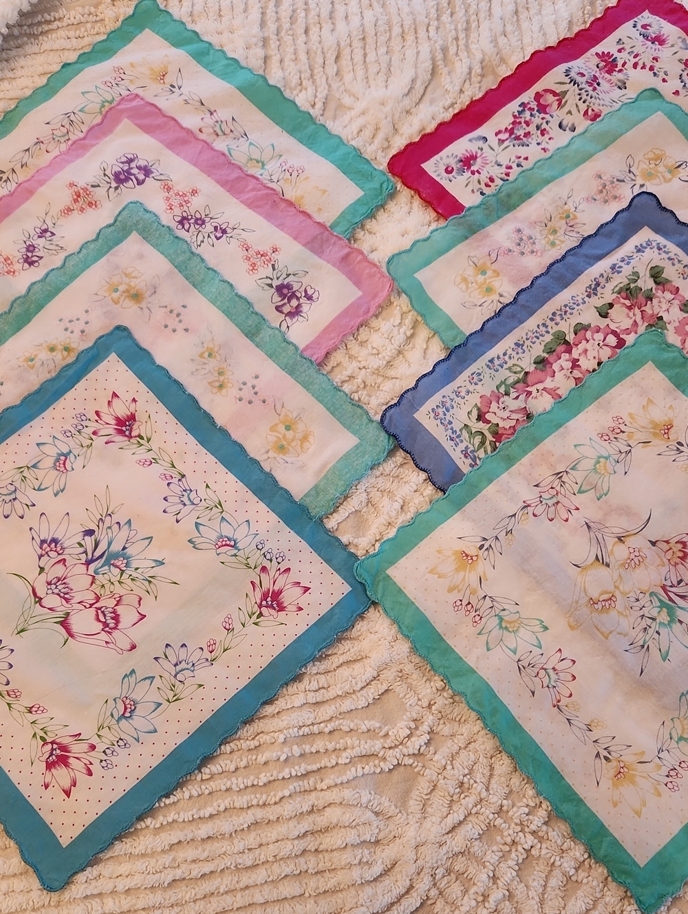 Vintage Floral Cotton Hankys - Teal, Pink, Blue, Green Set